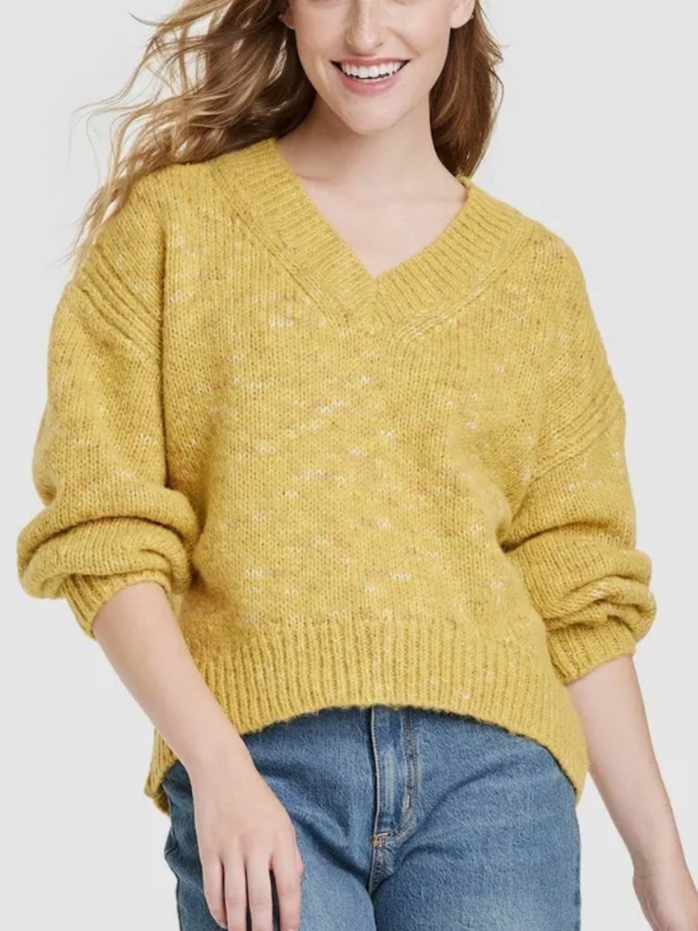 Universal Thread Yellow V-Neck Chunky Knit Sweater